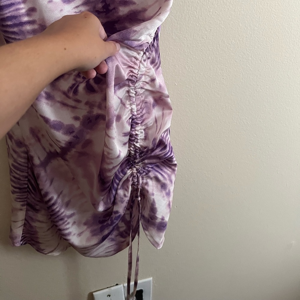 Tie Dye Cowl Neck Cinched Mini Dress - Picture 7 of 13